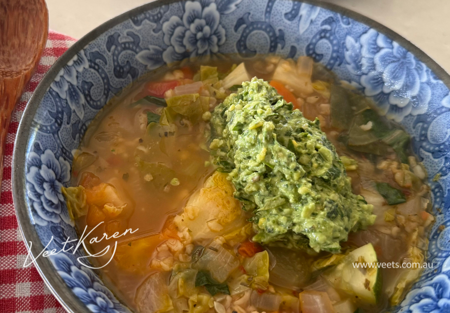 Minestrone with basil pesto