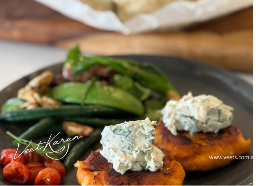 Sweet Potato Cakes with Dill & Cashew Yoghurt