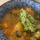 Minestrone with basil pesto